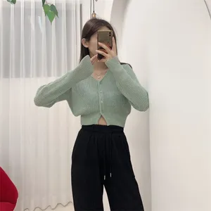 Women's Knits Korean Style Spring Summer V-neck Crop Slim-fit Women Three-button Thin Kit Caregan