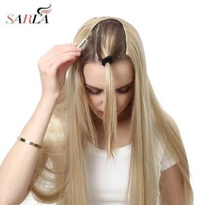 Perucas sintéticas sintético u parte clipe no cabelo clip-on natural grosso falso loira longa reta hairpieces 16 20 24 polegadas 240329