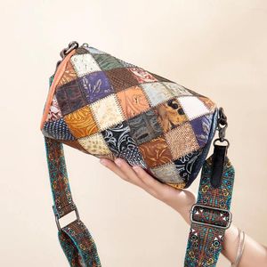 Axelväskor i kvinnors väska riktigt läder lapptäcke för kvinnliga ceossbody damer vintage designer handväska