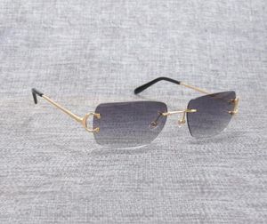 Vintage randlose quadratische C-Draht-Sonnenbrille für Herren, Schatten, Diamantschneiden, Metallrahmen, ovale Gafas für Damen zum Stranden, Fahren5206768