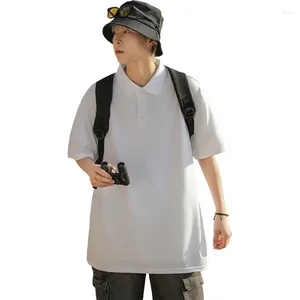 Herrpolos sommarföretagskontor avslappnad kort ärm polo-hals t-shirt 2024 mode manliga kläder koreanska trend tryckta skarvade toppar