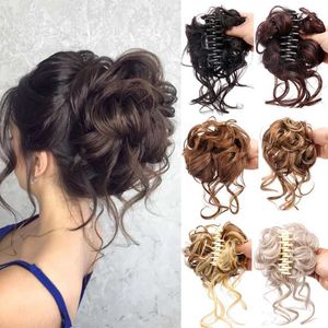 Perucas sintéticas Garra Sintética Chignon Curly Hair Bands Messy Bun Hairpiece para Mulheres Scrunchy Natural Clip-on Cabelo Falso Cabelo Falso 240329