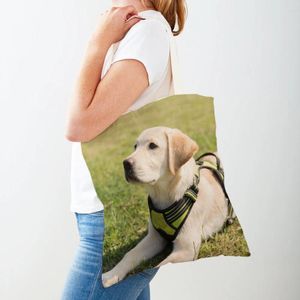 Torby na zakupy labrador pies kobiety kupująca torba urocza zwierzę zwierzęta płótno dwustronne swobodne dama na ramię podróż TOTE torebka