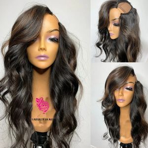 Slightly Colored with Medium Blonde Highlights U Part Wigs Natural Wave Human Hair Wig for Women Full Machine Made Upart Wig250%