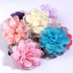 Decorative Flowers 5Pcs 11cm Chiffon Organza Fabric Rose Wedding Dress Girls Clothing Headwear Decoration DIY Headdress Decor Craft Project