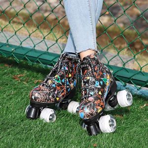 Boots Microfiber Roller Skates Double Line Skates Women Men Adult Two Line Quad Sneaker Skating Shoes with White Pu 4 Wheels Training