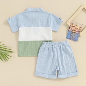 Clothing Sets Infant Toddler Baby Boy Short Sleeve Lapel Shirts Patchwork T-shirt Linen Shorts 2Pcs Spring Summer Outfits