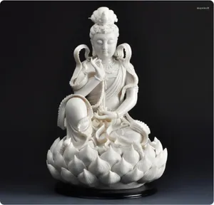Figurki dekoracyjne Chińska biała porcelanowa Sit Lotus Guanyin Bodhisattva Buddha Statue