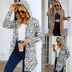 Casacos de trincheira femininos leopardo zebra impressão com capuz zíper longo casaco 2024 moda deerskin veludo blusão casual chique roupas de deslocamento