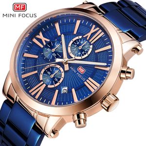 MINI FOCUS Style Large Dial Roman Scale Steel Band Men's Waterproof Luminous Calendar Watch 0219G