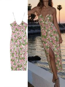 Traf Print Slip Long Dresses For Women Corset Midi Female Dress Beach Backless Dres Thin Straps Summer Womens 240313