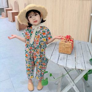 Girls Jumpsuit Clothing Summer Floral Girls Overalls Jumpsuit Casual Japanes Korean Girls Palysuit Baby Kids Clothes 240305