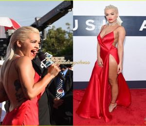 Продажа Red Carpet Rita Ora MTV VMAS Сексуальная оболочка с v-образным вырезом Сексуальные вечерние платья с разрезом по бокам Платья знаменитостей5289912