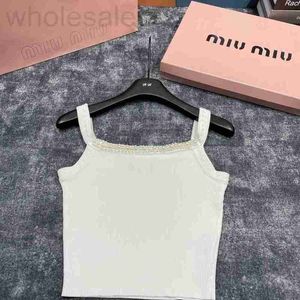 Women's Tanks & Camis designer Mi24 Early Spring New Sweet Wind Heavy Industry Nail Bead Decoration Off Shoulder Thin Strap Versatile Knitted Tank Top Z1VW