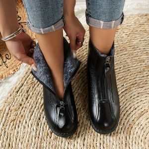 Stiefel Frauen schwarzer Reißverschluss Front -Knöchelstiefel Mode Nonslip Winter Flat Sneakers Frauenschuhe