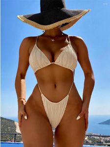 Damenbadebekleidung Sexy Weißes Dreieck Einteiliger Badeanzug Frauen Beige Ausschnitt Bandage Tanga Badeanzug Rückenfrei Mini Monokini 2024