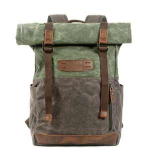 Designer Sport Bag Oil Wax Canvas Kontrast utomhus Vandring Mountaineering Ryggsäck Student Ryggsäck Taktisk redskap