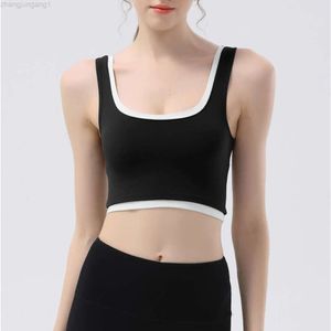 Desginer Lululemom Bras Lululemmon Sports Tank Top مع تصميم أمريكي متناقض للألوان النحيف ووسادة الصدر الخلفية الجميلة تجفيف سريع