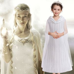 Fashion Girls rhinestones chiffon dresses clothes kids lord rings cosplay party clothing children performance dress Z4293