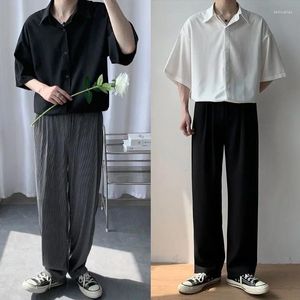 Men's T Shirts Summer Ice Silk T-shirt For Men Top Daily Casual Clothing Vintage Korean Ins Loose Oversized Clothes Trend Short Sleeves