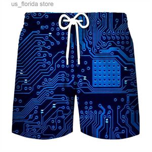 Męskie szorty gorące okręty szorty graficzne spodnie Mężczyźni Summer Hawaii Beach Shorts 3D Druk Electronic Chip Swimsuit Surf Surf Trunks Y240320