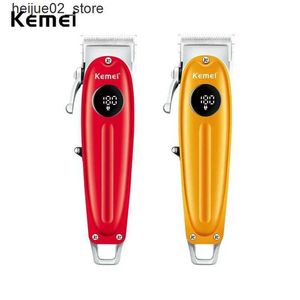 Electric Shavers Kemei KM-1955 Metal Body Professional LCD Hair Trimmer for Men Magnetic Limit Comb Electric Clipper Adjustable Cutter Head Mower Q240318