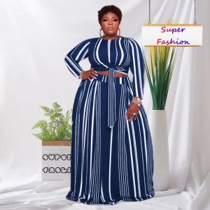 Conjuntos xl5xl outono duas peças conjuntos femininos eliminam 2022 moda elegante listra de manga longa plus size feminino roupas femininas femininas ternos