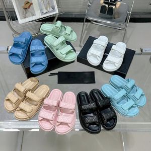 Dad Sandal Slipper Designer Mulheres Verão Plataforma Slide Mule Real Couro Fivela Sliders Praia Sapatos Preto Branco Nu Deslizamento Sem Alça Traseira