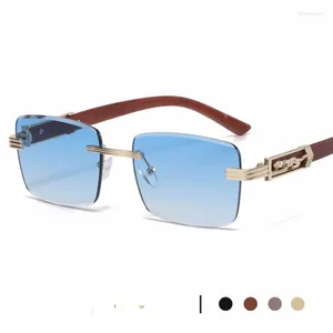 Sonnenbrille 2024 Quadratische Randlose Holzbeine Männer Designer Fahren Objektiv Sonnenbrille mit Leopard Klassische Brillen UV400 De Sol Mujer