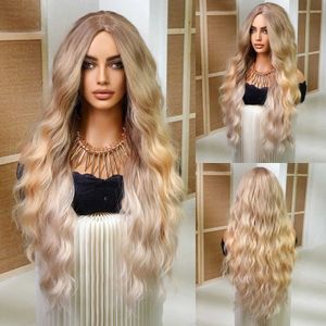 Synthetic Wigs Long Synthetic Wigs Middle Ombre Dark Root to Yellow Blonde Brown Wig Hair Elegant Style for Girls and Ladies Natural Fiber Wear 240328 240327