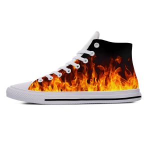 Sapatos anime anime desenho animado cômico flamejing fogueira padrão de pano casual sapatos de pano alto alto top llightweight respirável 3d impressão masculina tênis mulheres tênis