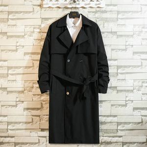 Moda coreana primavera trench coat masculino blusão trenchcoat masculino inteligente casual solto longo casaco streetwear tamanho grande 5xl 240329