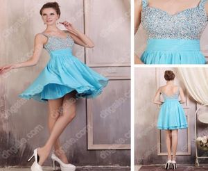 2015 Lüks Rhinestones Kokteyl Elbise Spagetti kayışı yoğun üst boncuklu gerçek görüntüler3818467