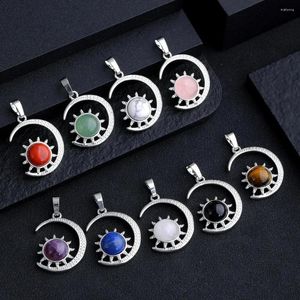 Anhänger Halsketten 10 Stück Mond und Sonne Naturstein Rosenquarz Tigerauge Amethyst Charms für Schmuckherstellung Schlüsselanhänger Halskette Großhandel