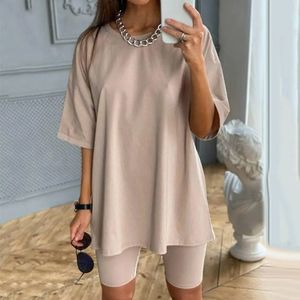 Women Half Sleeve Tshirt Top Shorts Belt Homewear Two Pieces Suit Leisure Set Bodycon Bottom Piece Sets Outfit 240301