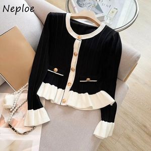 Kvinnors stickor Neploe Elegant Sweet Flare Sleeve Cardigans 2024 Autumn O-Neck Sticke Cardigan Y2K Long Ruffles Sweaters Coats