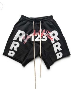 Men's Shorts 23SS Drawstring Letter RRR123 Shorts Men Women EU Size 100% Cotton RRR123 Shorts Fashion Summer Justin Bieber Casual Shorts J240316