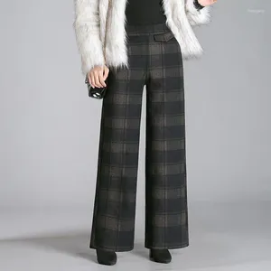 Women's Pants 2024 Elegant Elastic High Waisted Loose Wide Leg Thick Warm Vintage Trousers Winter Velvet Women T208