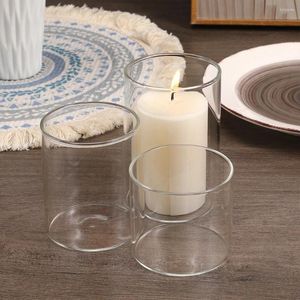 Candle Holders 3 Pcs Transparent Glass Cup Wedding Decore Tea Light Clear Round Decoration For Home Tealight Party