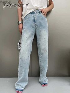 Women's Jeans TWOTWINSTYLE Patchwork Embroidered Flares Jeans For Women High Waist Spliced Button Slim Pencil Pants Female Fashion ClothesC24318