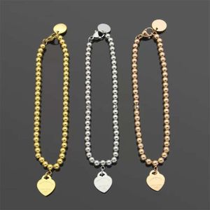 2022 New Bead Chain Heart Charm Bracelet Luxury Brand Designer Bracelet Womens Jewelry Fashion Classic Stainless Steel T Bracelets Christmas Gift
