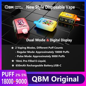 Original QBM Box Puff 18000 Puff 9000 Vapes Disponible Puff 18K 9K Dual Mode Vaper Digital Display Vape Device E Cigarett 10 smaker 2% 5% Mesh Coil Vapor Pen 18000 Puffs