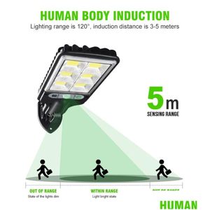 Solar Street Light COB LED LED Lâmpada PIR Sensor de movimento à prova d'água Luzes de jardim ao ar livre Luzes de controle remoto Drop Drop Lighting Renowabl Dhew6