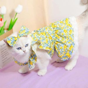 Trajes de gato confortável roupas para animais de estimação estilo princesa vestido conjunto com mangas flor impressão saia combinando cocar adorável para cães