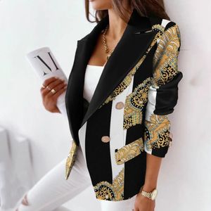 Herbst Büro Dame Elegante Blazer Mäntel Mode Drehen-unten Kragen Frauen Oberbekleidung Frühling Casual Einfache Langarm Jacken printe 240306