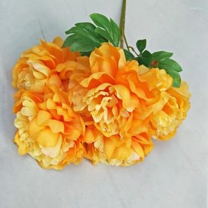Flores decorativas plantas artificiais laranja peônia pano branco crisântemo casa jardim decorar