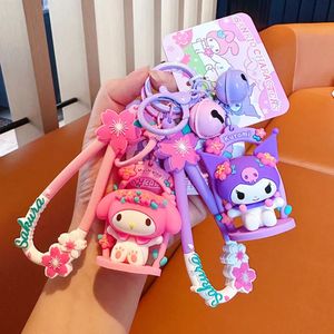 2024 Kawaii Swing Series Kuromi Melody Keychain Cute Cartoon Kuromi Cinnamoroll Car Key Ring Pendant Schoolbag Decoration Gifts for Kids Friends