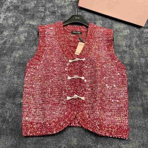 Damen Tanks Camis Designer Mi24 Frühjahr neuer Stil Wind Perle dekorative Schnalle Dekoration Weste V-Ausschnitt gestrickt EBFS