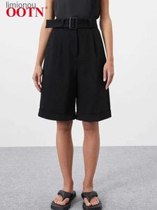 Women's Shorts OOTN Office Lady Black Midi Shorts Elegant High Waist Pleated Short Pants Female Summer Fashion Casual Pockets Shorts 2023 NewC243128
