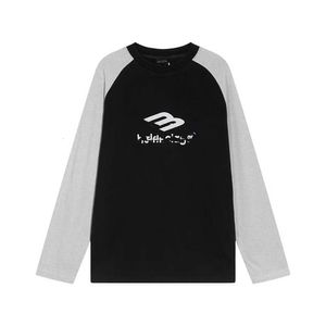 B Hög version 23SS Paris Ny Wash Black Color Block Oil Kontur Tryckt Långärmad T-shirt, Unisex Family